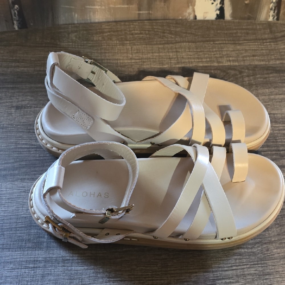 ALOHAS Women's Strappy Cream Sandals #1